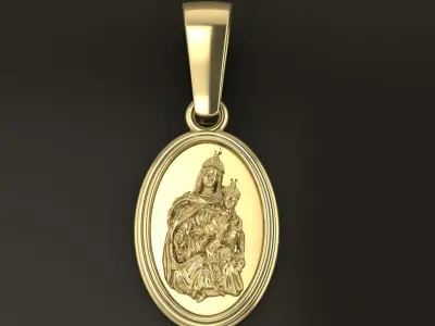 Oval Antique Mother Mary Pendant 12mm Length 3D print model