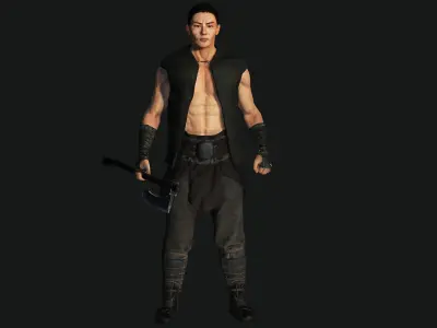 AAA 3D ASIAN MALE VIKING BARBARIAN -REALISTIC RIG GAME CHARACTER Low-poly 3D model