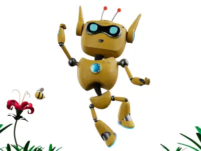 Robotic Character ROBO - CAT Blender Rigged Low-poly 3D model