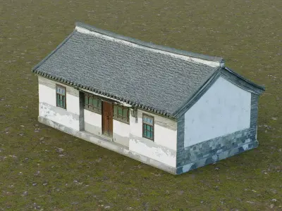 Traditional single-story rural house  Low-poly 3D model