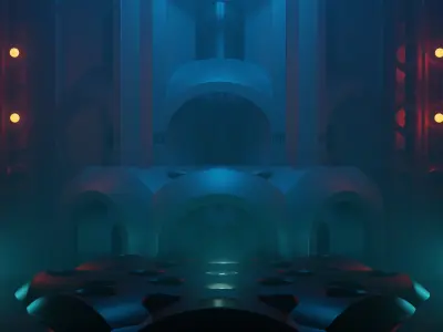 Futuristic Abstract Concept Art Scene with lighting and fog Low-poly 3D model