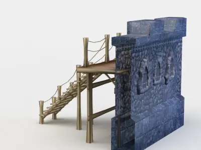 Masonry wall with wooden stairs Low-poly 3D model