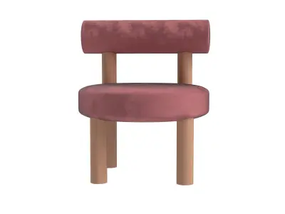 Modern Velvet and Wood Lounge Chair Low-poly 3D model