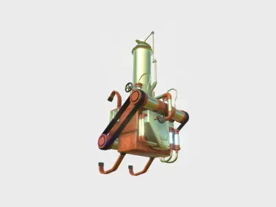 Steampunk Backpack 08 Wood Gold - Character Design Fashion Low-poly 3D model