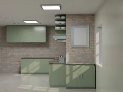 Green kitchen room 3D model