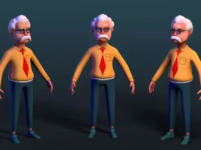 cartoon simple lowpoly game character Professor Low-poly 3D model