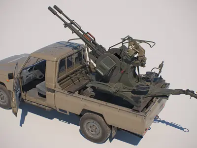  Militant Truck with anti-aircraft autocannon ZU-23 terrorist truck 