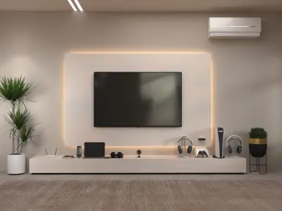 Modern Minimalist TV Wall -Functional TV Wall Design 3D model