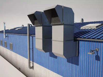  Industrial Garage Hall Low-poly 3D model