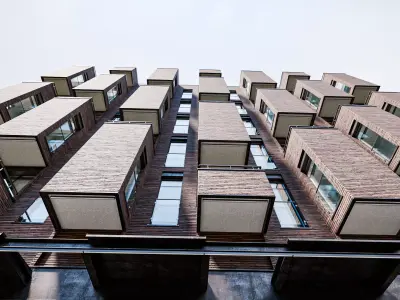 Modern Brick Apartment Building with Commercial Ground Floor Low-poly 3D model
