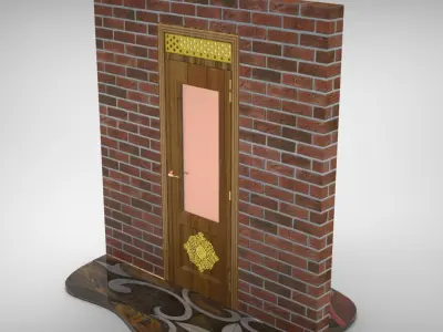 Wooden Glass Door 3D model