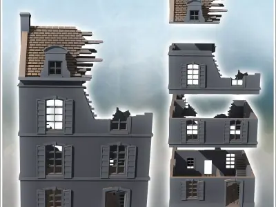 Square building with two floors and baroque-style roof windows r 3D print model