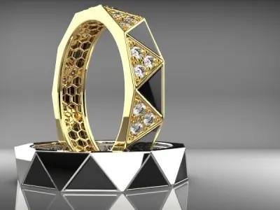 2 Sided Triangle Ring with stone and Enamel 3D print model