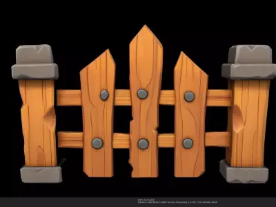 Stylized Wooden Fence 3D Model - AI Low-poly 3D model