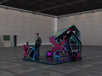 High-Impact Neon Neon Exhibition Stand with Integrated Branding 3D model
