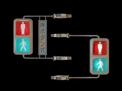 Japanese Crosswalk Signal Incandescent Low-poly 3D model