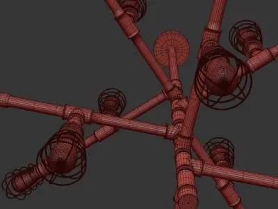 Conduit industrial style chandelier with number of light bulbs 3D model
