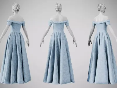 Dress 08 Light Blue Low-poly 3D model