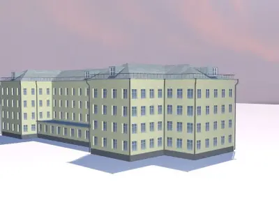 School building with sun behind it 3D model