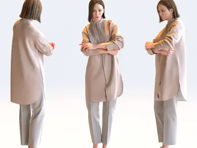 Posed Asian Casual Woman - 5 Pack 3 - C1-F3F 3D model