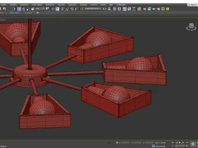 Sputnik Light Fixture Nordic Style Wooden Chandelier Low-poly 3D model