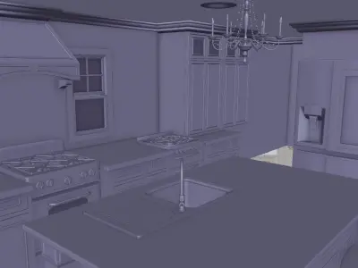 full realistic kitchen sceen with kitchen appliance 3D model