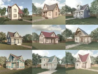 Set of 9 tiny houses 3D model