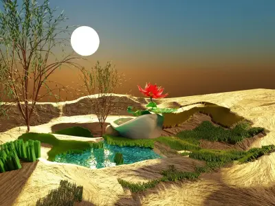 DESERT AND LOTUS SHORT ANIMATION Low-poly 3D model