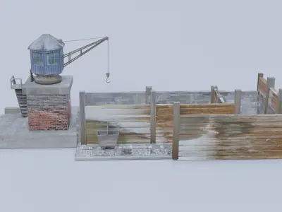 Old railway coaling plant Low-poly 3D model