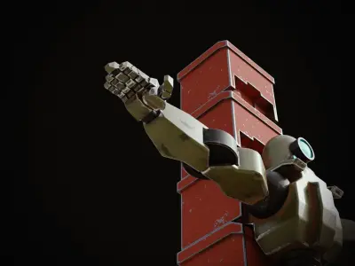 The Grabber robot riding tricycle with boxes Low-poly 3D model