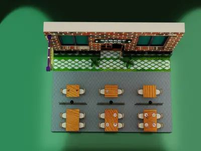 Street Cafe Low-poly 3D model
