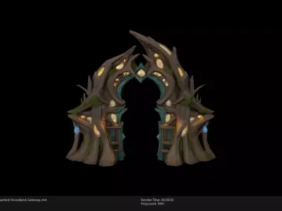 Low Poly Stylized Enchanted Woodland Gateway Low-poly 3D model