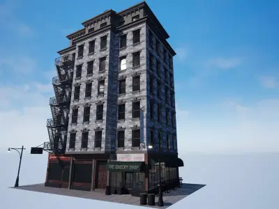 New York City 1950 Modular Building With interior Game Ready Low-poly 3D model