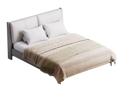 Modern Light Wood Pine Upholstered Headboard Bed 3D model