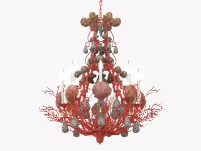 Red Coral and Shell Chandelier 3D model