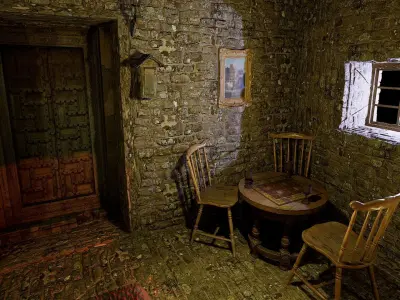 Cozy Stone Village House Room with Fireplace Free 3D model