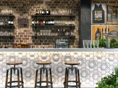 Industrial Bar Counter Scene 3D model
