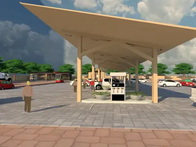 Rest Station Petrol pump Restaurant 3D model
