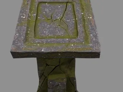 lectern 1 stone bench with moss Low-poly 3D model