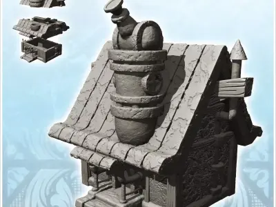 Medieval observatory with chimney exit and entrance under canopy 3D print model