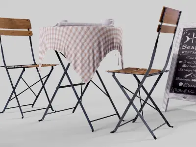 Street cafe objects Low-poly 3D model