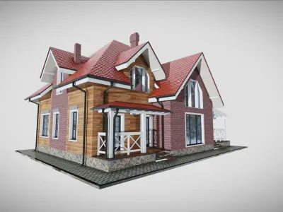 P0016 Residential House Cottage Low-poly 3D model