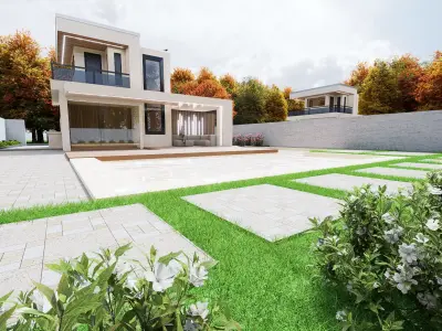 Two Modern Houses cottage and garden 3D model