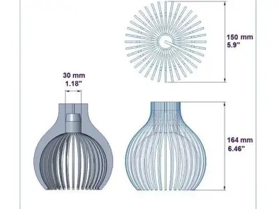Lamella lamp shade - hanging or standing 3D print model
