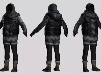Street Style Female Clothing Set - Low Poly Textured Low-poly 3D model