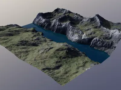 River valley topography and landform 3D model