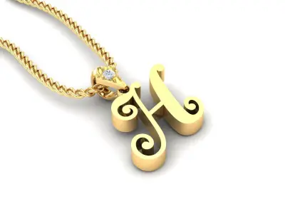 Light Gold Fancy Font Pendant H 3D print model