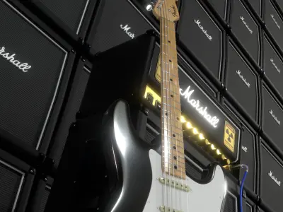 Fender guitare and Marshall amp on fire 3D model