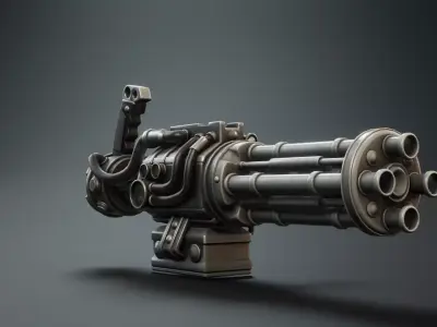 low poly minigun Low-poly 3D model