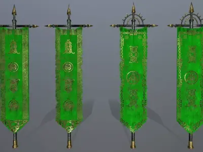 flag 4 pair of swords Low-poly 3D model